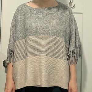 Korye Knit Poncho Top with Gold Thread and Fringe